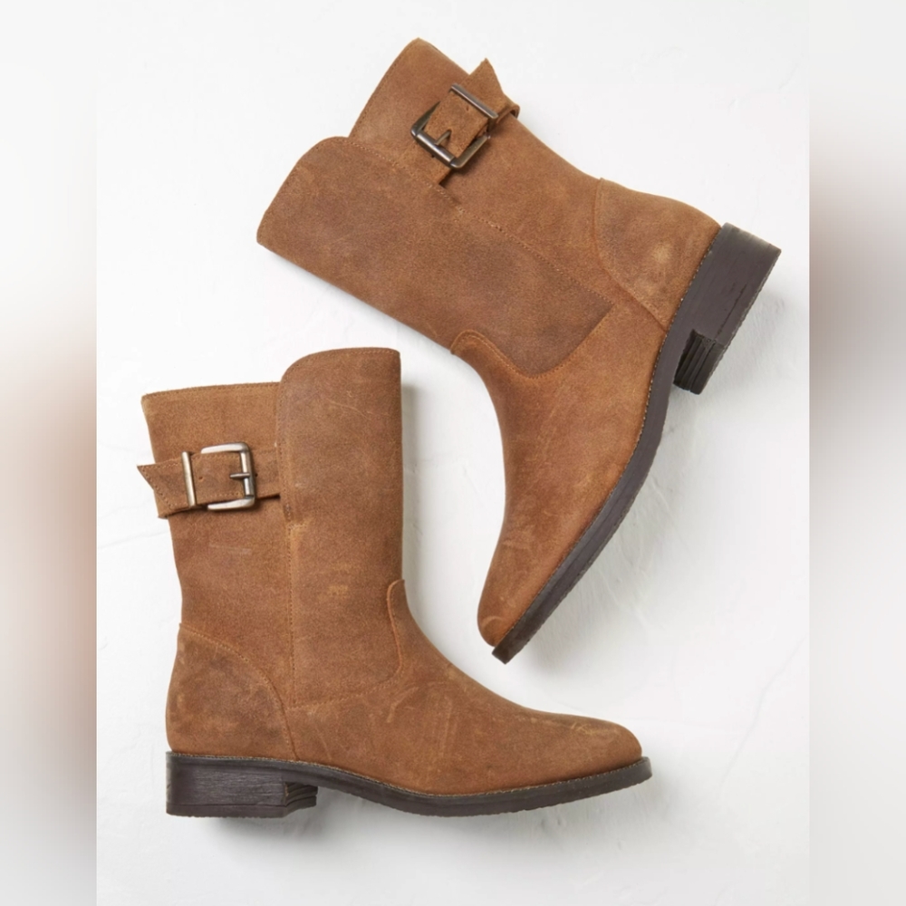NWT W 8.5 (US) Fat Face Suede Harriet Buckle Boots, Tan